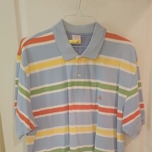 Chaps Men's Polo Shirt with Blue, Green, Yellow, and Red Stripes